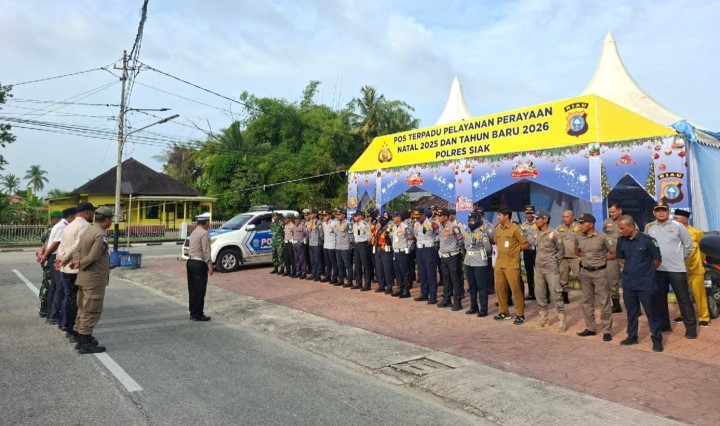 Apel Personel Gabungan Pos Terpadu Istana Siak Digelar, Kesiapan Pengamanan Nataru 2025–2026 Dipastikan