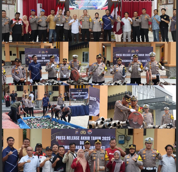 Polres Siak Tutup 2025 dengan Press Release Akhir Tahun dan Pemusnahan Barang Bukti