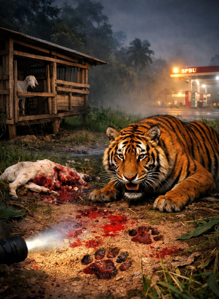 Jejak Harimau Ditemukan di Kandang Warga Benteng Hulu Siak, Dua Kambing Dimangsa
