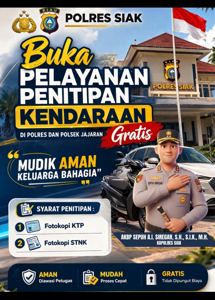 Mudik Lebih Tenang, Polres Siak Siapkan Layanan Titip Kendaraan