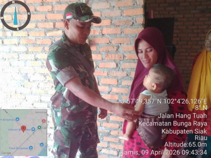 Babinsa Koramil 06/PWK Sabak Auh Laksanakan Pengecekan Anak Stunting di Kampung Bungaraya