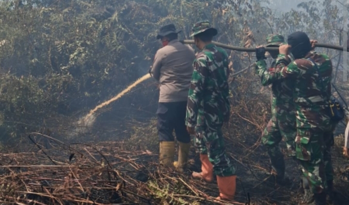Polsek Rupat dan Stakeholder Lakukan Pemadaman Karhutla di Pulau Rupat