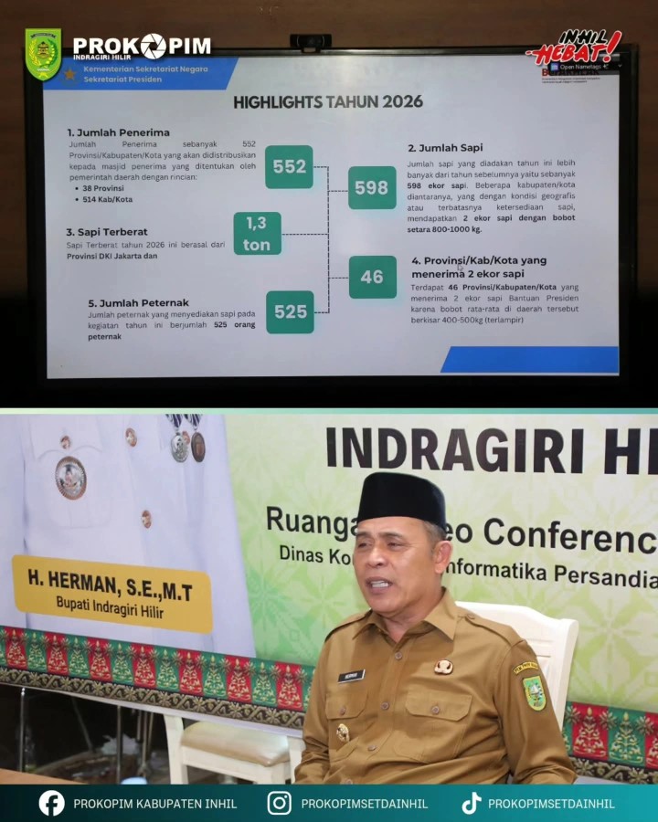 Bupati Indragiri Hilir, H. Herman, SE, MT mengikuti Zoom Meeting bersama kepala daerah se-Indonesia.