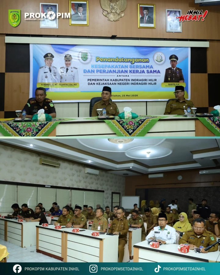 Bupati Indragiri Hilir H. Herman, SE dan Kajari Inhil Sugito, SH menandatangi kesepakatan bersama dan  perjanjian kerja sama.