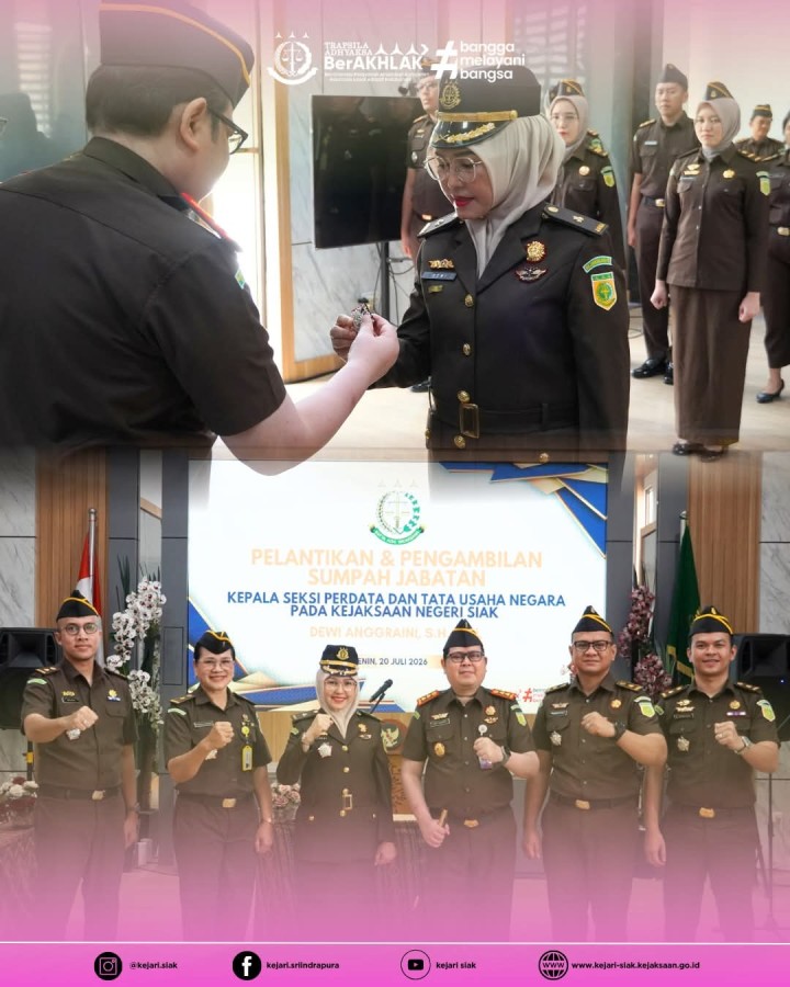 Kajari Siak Lantik Dewi Anggraini sebagai Kasi Perdata dan Tata Usaha Negara