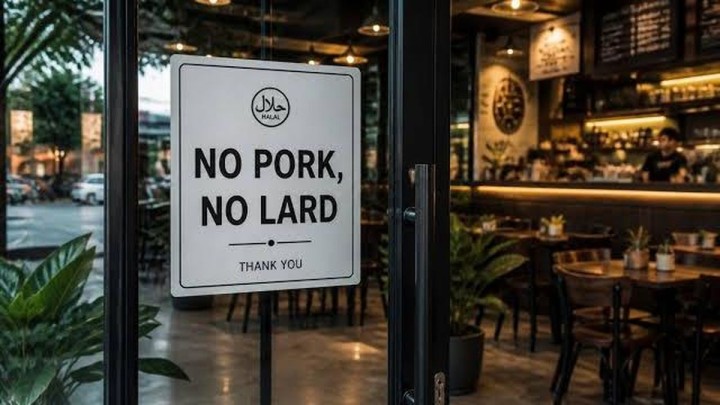 Label no pork no lard pada restoran. Sumber: Internet