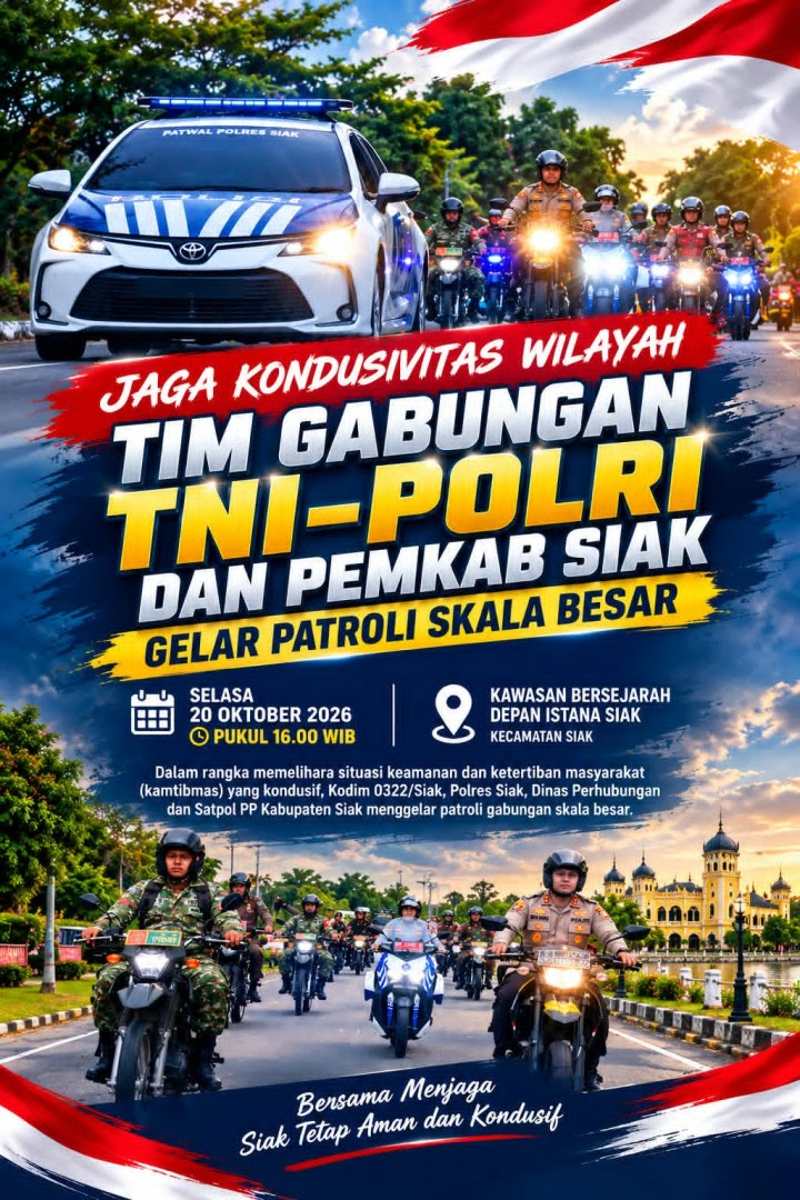 Jaga Kondusivitas Wilayah, Tim Gabungan TNI-Polri dan Pemkab Siak Gelar Patroli Skala Besar